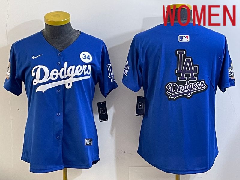 Women Los Angeles Dodgers blank 2024 World series patch blue jersey 202411269